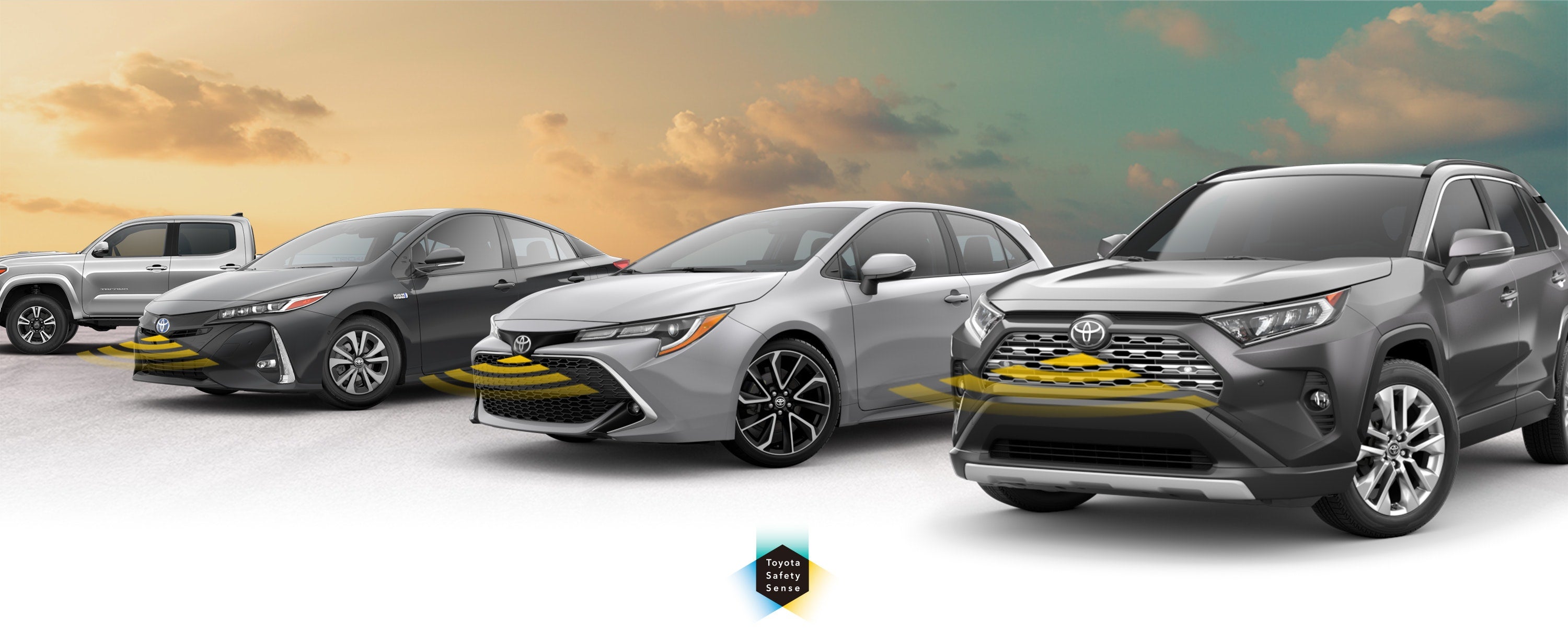 Toyota Safety Sense: Designed for Safety. Options shown on Toyota models including RAV4, Tacoma, and Camry, available now at Toyota of Allentown in Allentown PA.