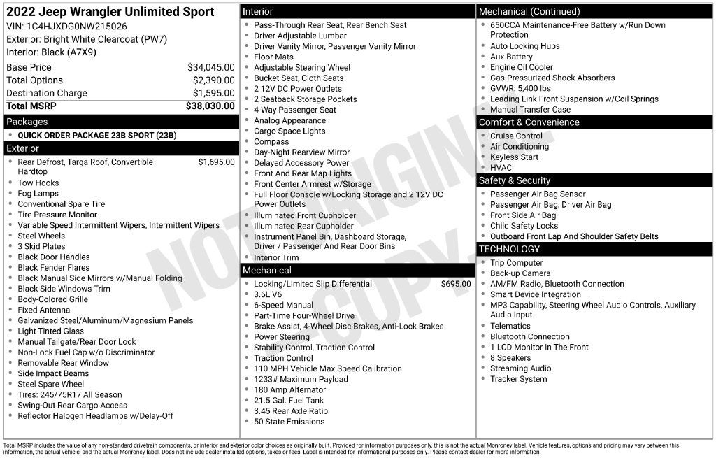 2022 Jeep Wrangler Unlimited Sport