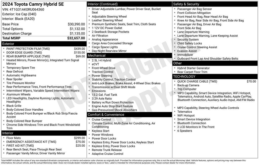 2024 Toyota Camry Hybrid SE