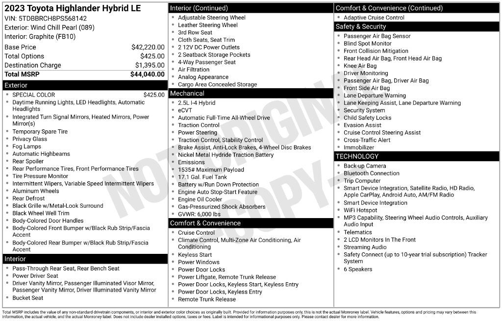 2023 Toyota Highlander Hybrid LE
