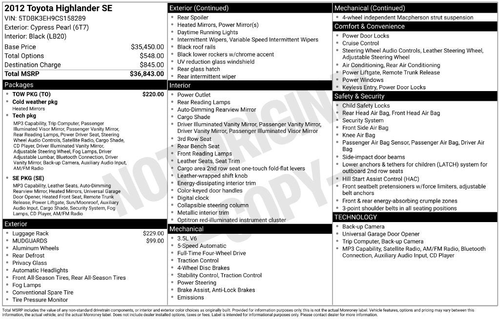 2012 Toyota HIGHLANDER SE