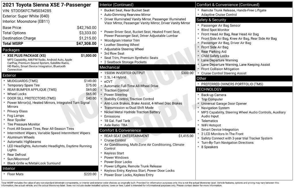 2021 Toyota Sienna XSE 7 Passenger