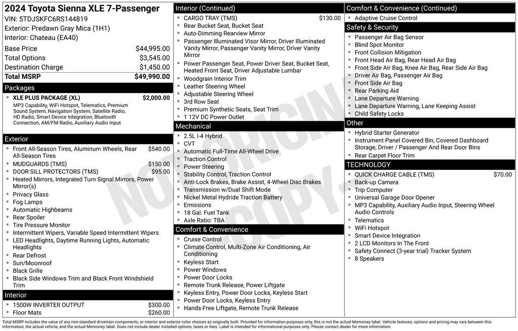 2024 Toyota Sienna XLE 7 Passenger