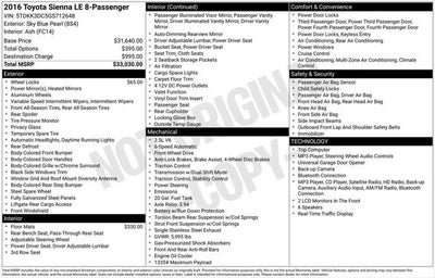 2016 Toyota Sienna LE 8 Passenger
